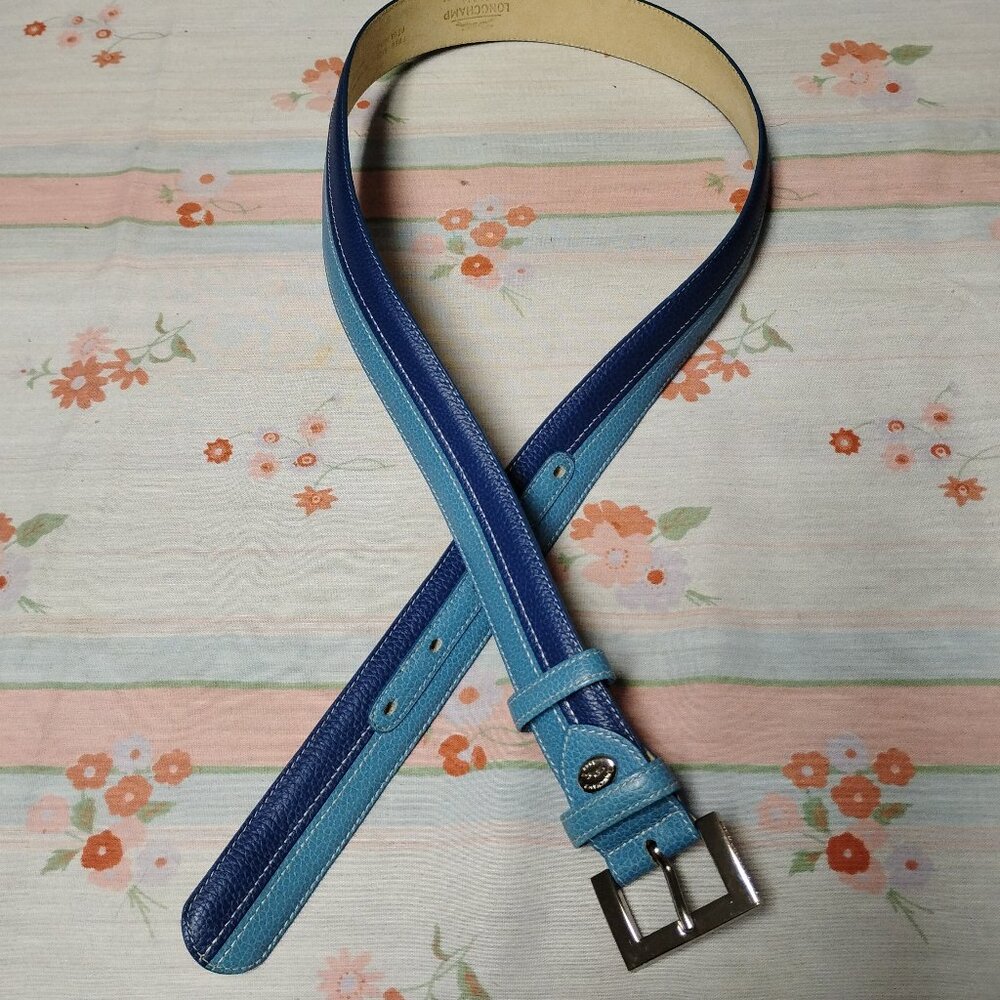 ❤️Womens LONGCHAMP PARIS Blue / Silver Buckle Belt Size M 30-34